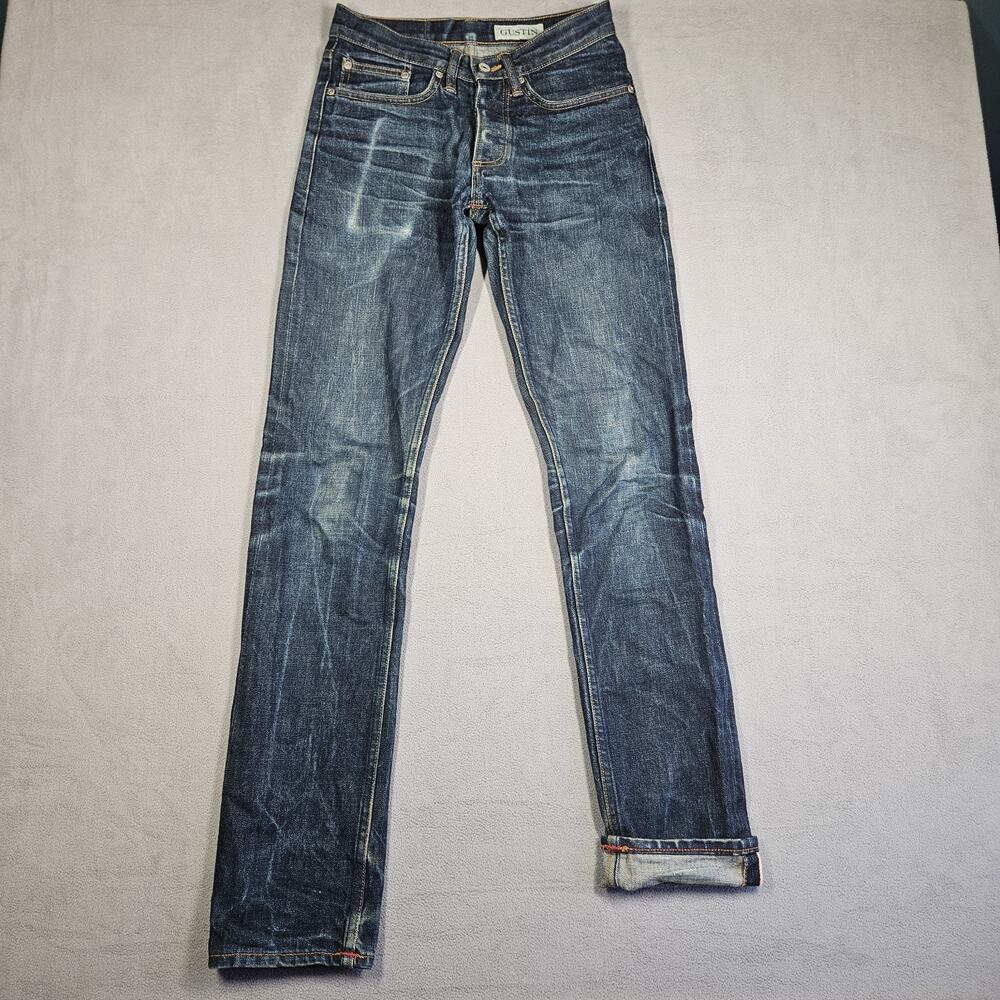 GUSTIN Selvedge Jeans Mens Size 29 FITS 27.25x33 California Slim USA Made Worn - Picture 2 of 16